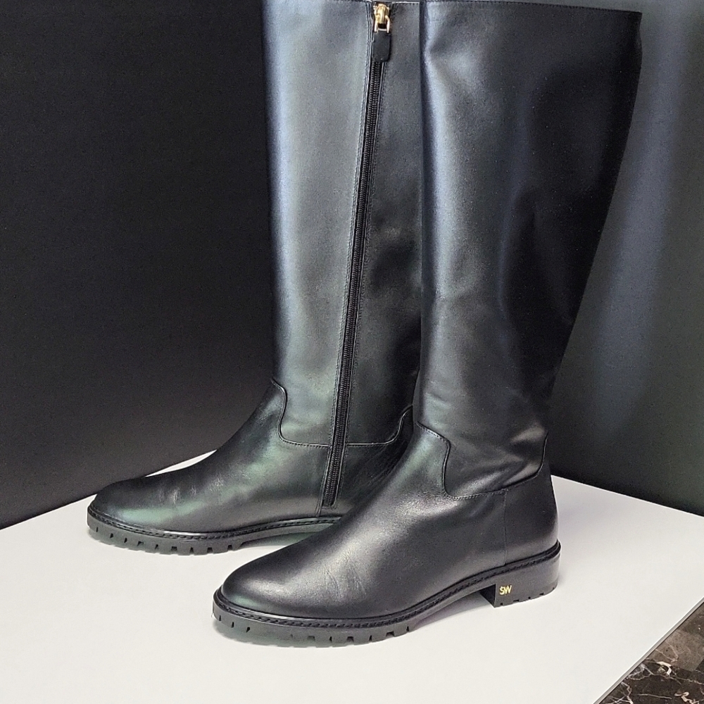 NIB$795 STUART WEITZMAN City Leather Knee-High Riding SW Logo Boots 9 - Picture 2 of 14